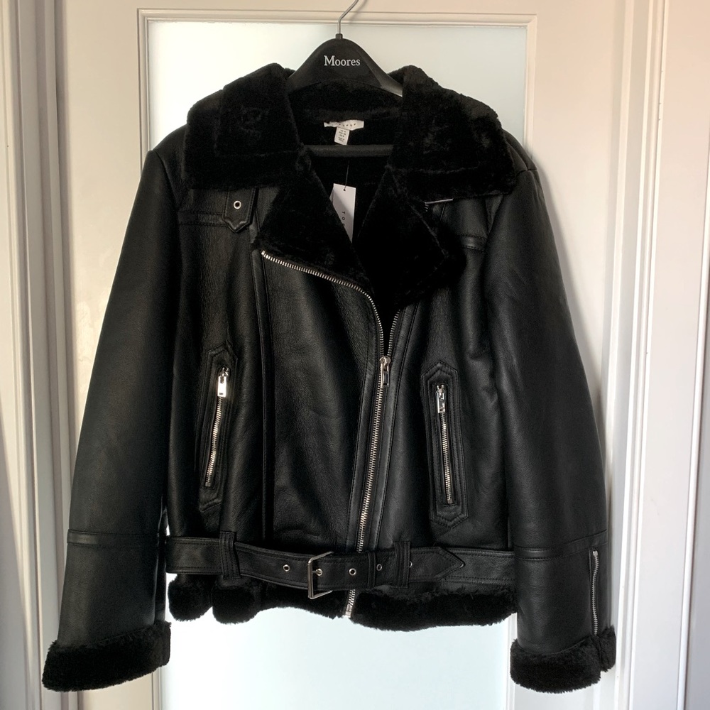 NWT Topshop faux fur lined moto jacket